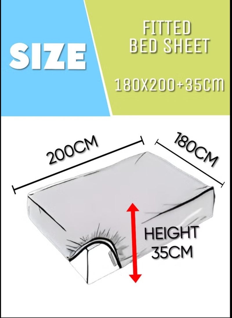 Blueberry Striped Queen Fitted Sheet Sets Beige Color Cotton 3 Piece Set Deep Pocket 180x200+35cm - Image 4