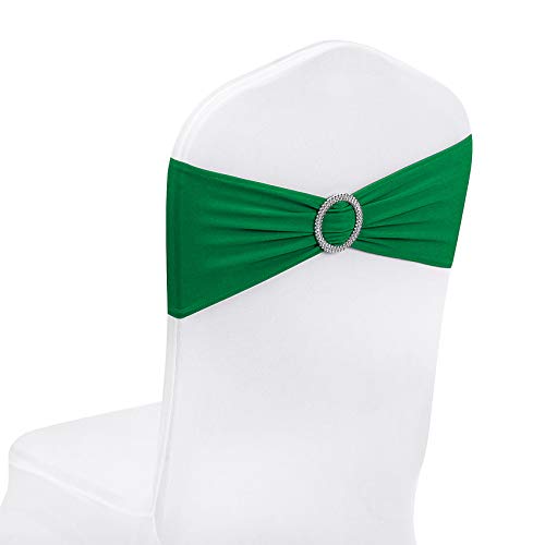 Peomeise 50pcs Emerald Spandex Chair Sashes with Buckle Slider for Wedding, Party Decoration - Image 1