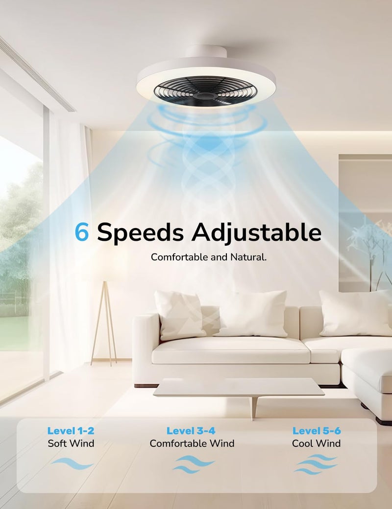 Orison Ceiling Fans with Lights, Low Profile Ceiling Fan with Lights and Remote, 6 Wind Speeds Smart Flush Mount Ceiling Fan for Bedroom, Kids Room and Living Room 19.7" (Black) - Image 2