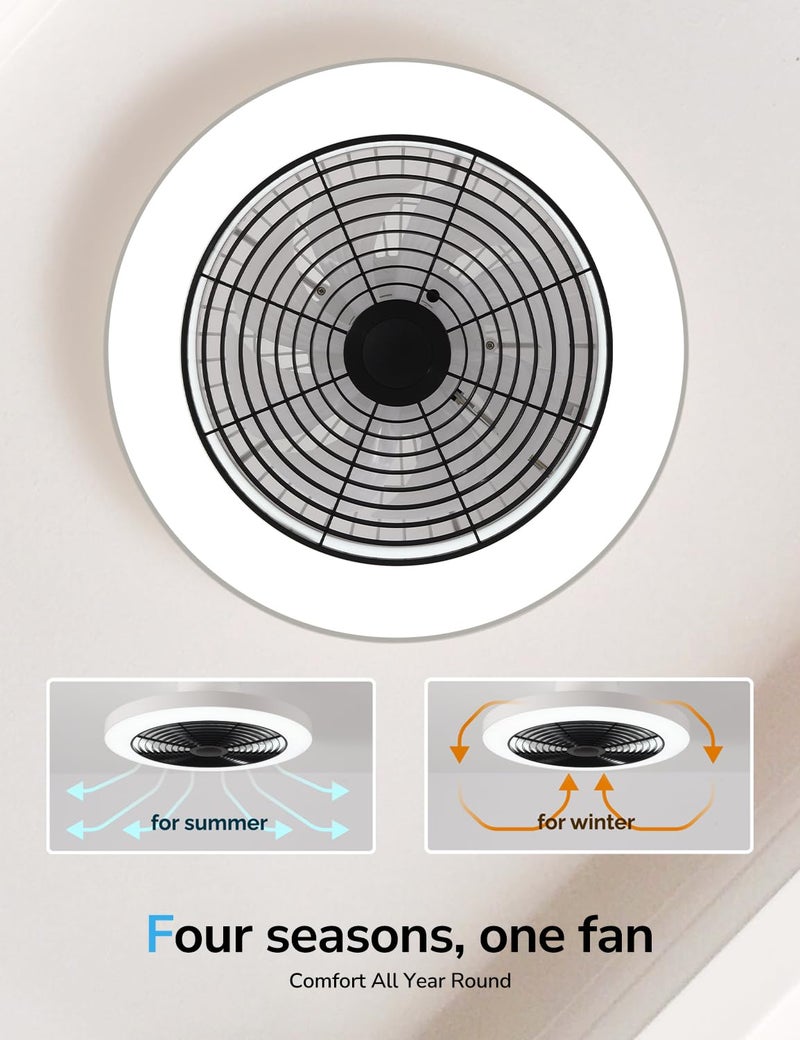 Orison Ceiling Fans with Lights, Low Profile Ceiling Fan with Lights and Remote, 6 Wind Speeds Smart Flush Mount Ceiling Fan for Bedroom, Kids Room and Living Room 19.7" (Black) - Image 5