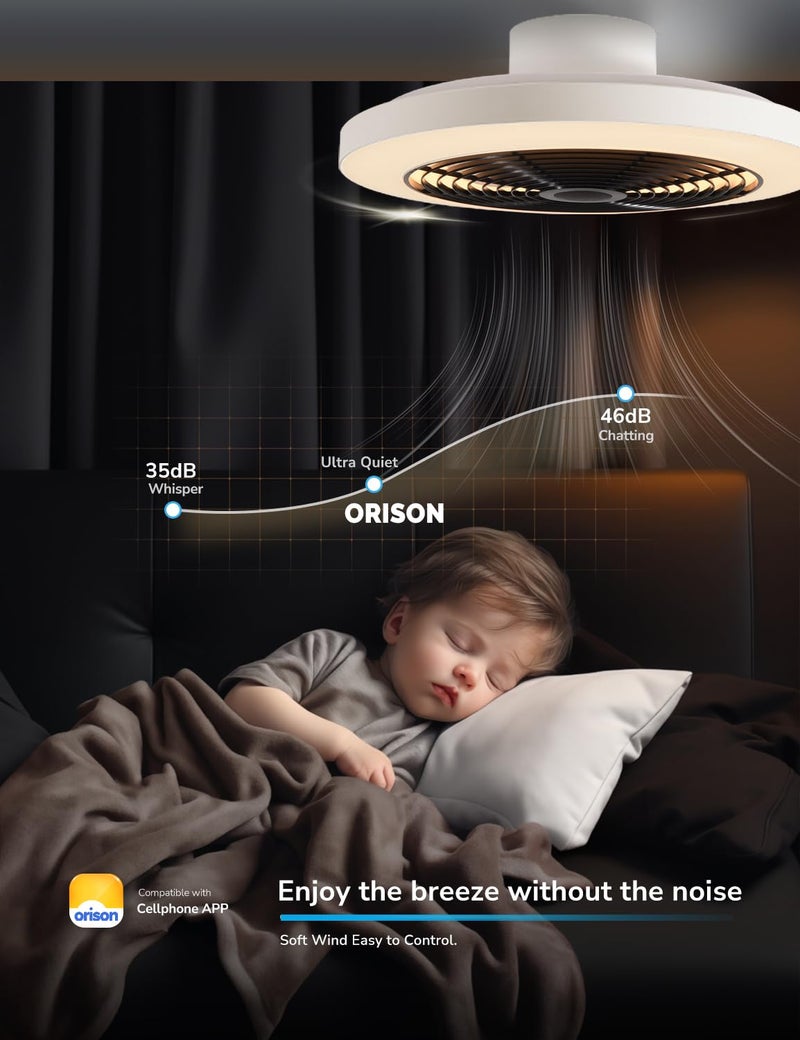 Orison Ceiling Fans with Lights, Low Profile Ceiling Fan with Lights and Remote, 6 Wind Speeds Smart Flush Mount Ceiling Fan for Bedroom, Kids Room and Living Room 19.7" (Black) - Image 4