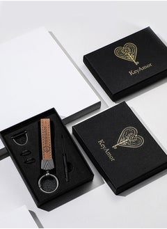 KeyAmor Elegant light brown metal and leather keychain with NISSAN logo featuring 3 key rings perfect as a fancy gift or car accessory designed in sleek light brown for a modern look offers 360 degree rotation for convenience suitable for both men and women and comes in a gift box.  - Image 2