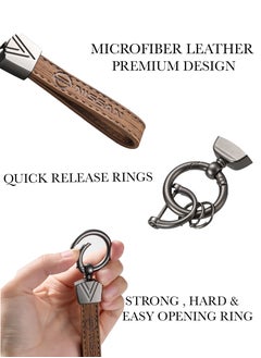 KeyAmor Elegant light brown metal and leather keychain with NISSAN logo featuring 3 key rings perfect as a fancy gift or car accessory designed in sleek light brown for a modern look offers 360 degree rotation for convenience suitable for both men and women and comes in a gift box.  - Image 4
