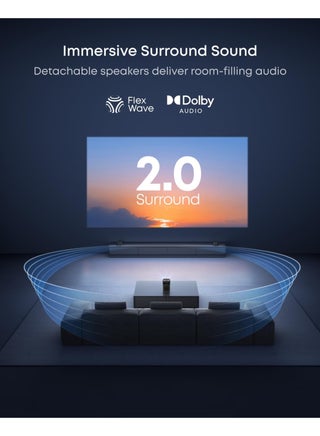 Soundcore P1 Portable Projector With Detachable Speakers,650 Ansi Lumens,1080p Full Hd,20w Truly 2.0 Surround Sound,dolby Audio,130° Built-ingimbal,auto Adjustment,180" Big Screen D2431 Black - view 4