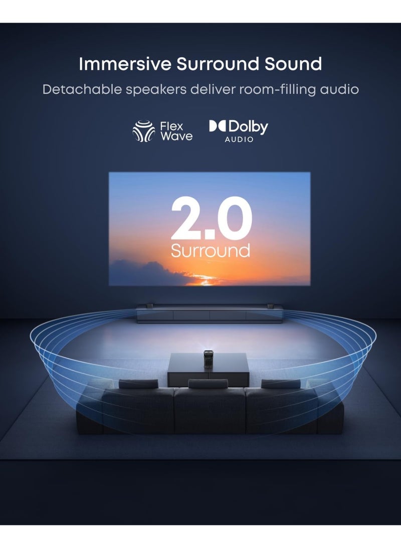 Nebula Soundcore P1 Portable Projector With Detachable Speakers,650 Ansi Lumens,1080p Full Hd,20w Truly 2.0 Surround Sound,dolby Audio,130° Built-ingimbal,auto Adjustment,180" Big Screen D2431 Black - Image 4