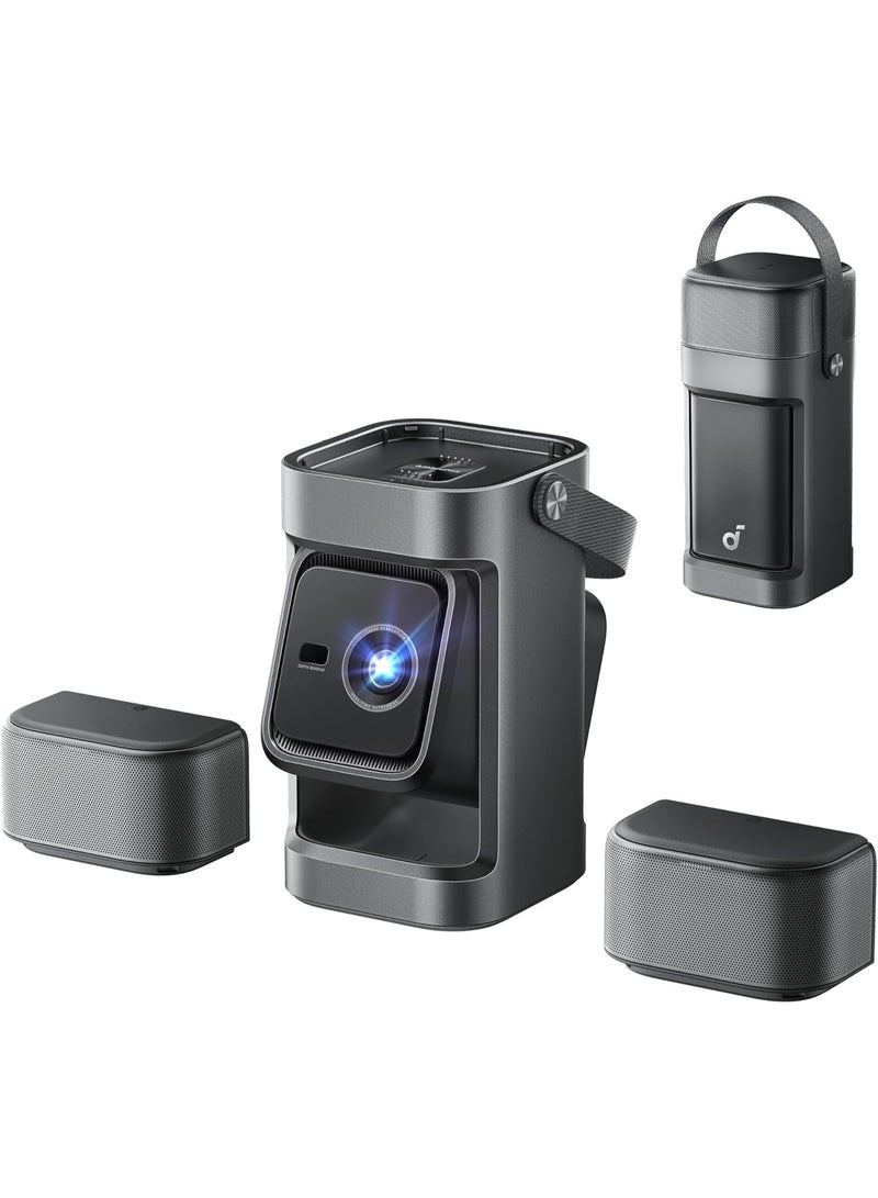 Nebula Soundcore P1 Portable Projector With Detachable Speakers,650 Ansi Lumens,1080p Full Hd,20w Truly 2.0 Surround Sound,dolby Audio,130° Built-ingimbal,auto Adjustment,180" Big Screen D2431 Black - Image 1