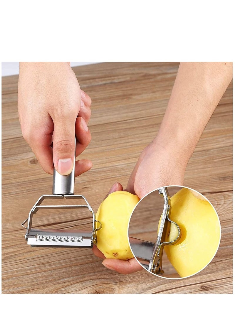 Generic Peeler Stainless Steel Cutter Slicer for Carrot Potato Melon Gadget Vegetable Fruit Steel Peeler Double Sided Blade Multi-functional Vegetable Cutter and Fruit Slicer Dual Blade for Kitchen  - Image 5