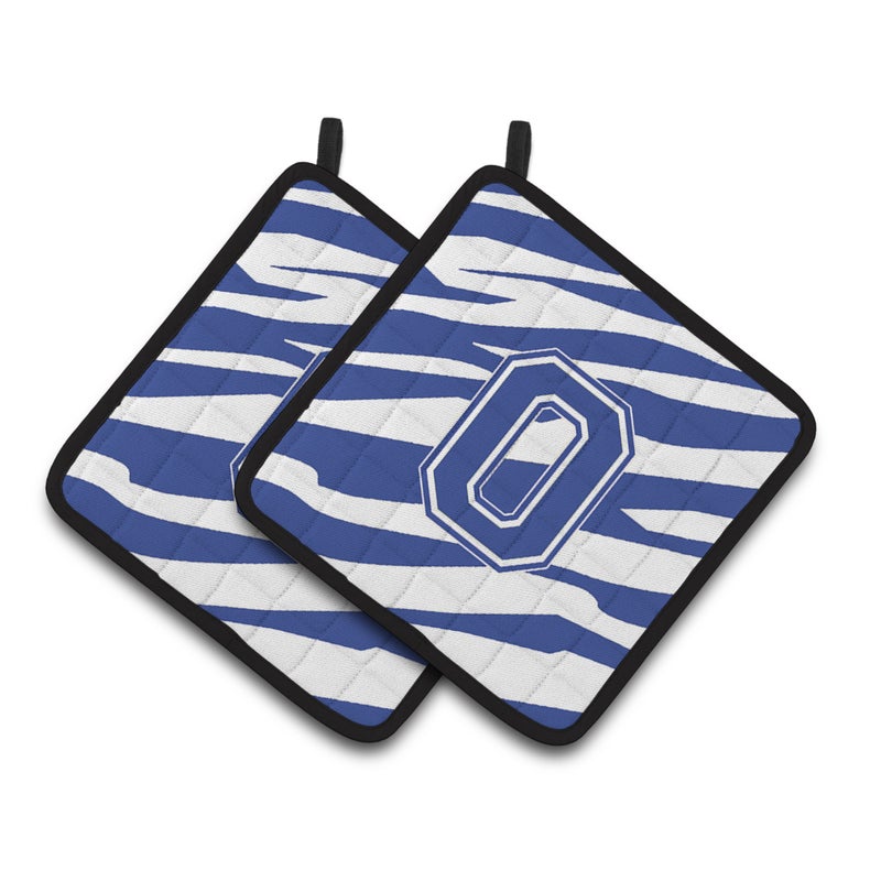 كارولينز تريجرس "" Caroline's Treasures Monogram ORIGHT O Tiger Stripe Blue & White من حاملي الأواني CJ1034-OPTHD 7.5HX7.5W متعدد الألوان " 
