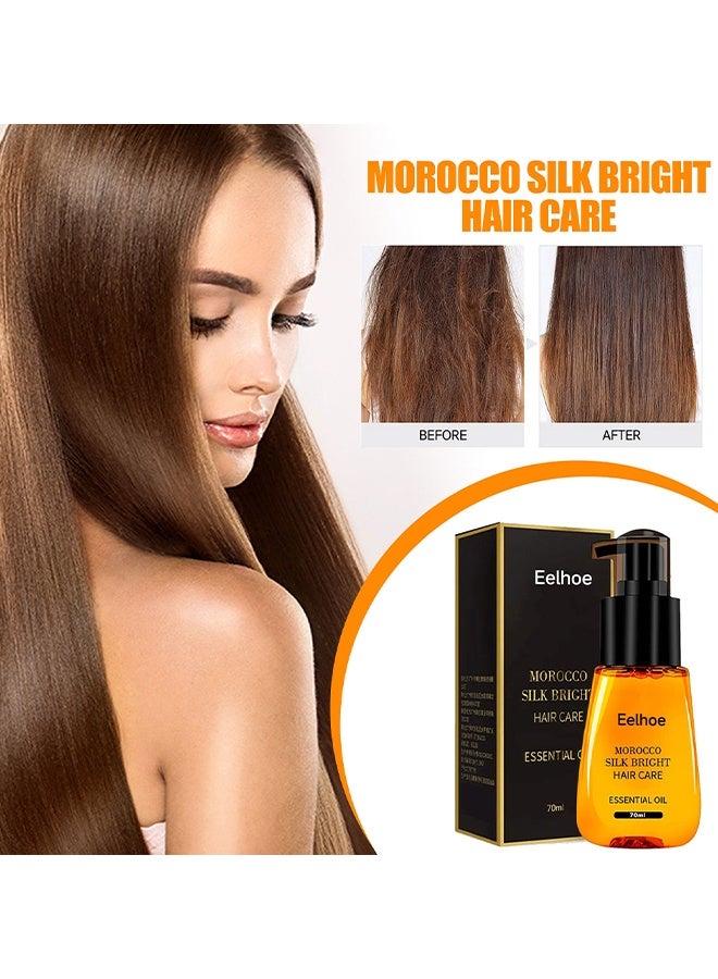 EELHOE Morocco Silk Bright Hair Care Essential Oil - Smooth & Shine Anti-frizz Hair Serum,Morocco Oil Silk Bright Hair Frizz-free Serum,Smoothing Natural Hair Care Essential Oil Reduce Dry,Curly,Wavy,Damaged Hair - Image 1