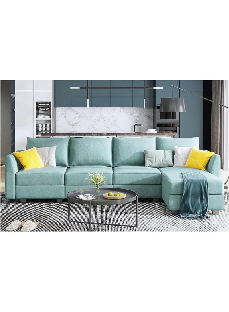 Karnak Avril Sectional Sofa Modern Design Polyester Sofa For Living Room Color (Sky Blue - 4 Seater) - Image 1