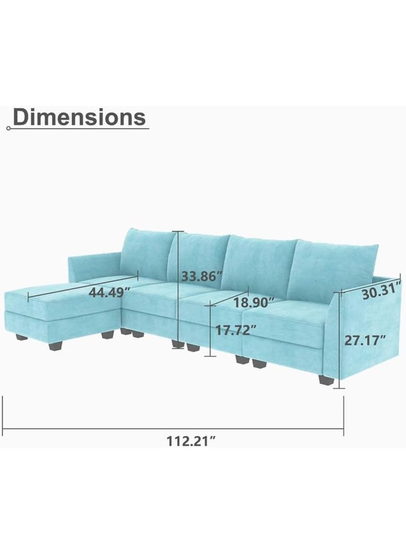 Karnak Avril Sectional Sofa Modern Design Polyester Sofa For Living Room Color (Sky Blue - 4 Seater) - Image 2