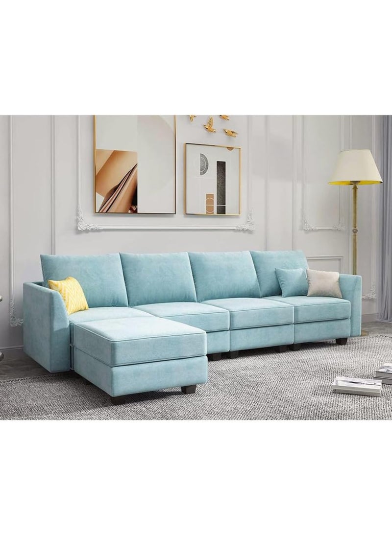 Karnak Avril Sectional Sofa Modern Design Polyester Sofa For Living Room Color (Sky Blue - 4 Seater) - Image 3