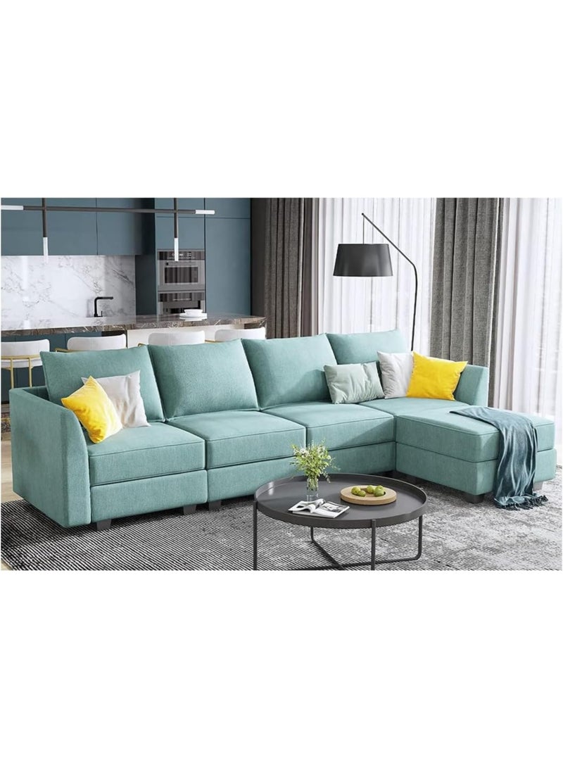 Karnak Avril Sectional Sofa Modern Design Polyester Sofa For Living Room Color (Sky Blue - 4 Seater) - Image 5