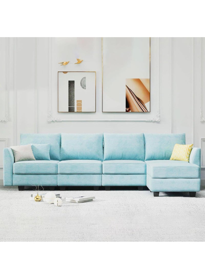 Karnak Avril Sectional Sofa Modern Design Polyester Sofa For Living Room Color (Sky Blue - 4 Seater) - Image 4