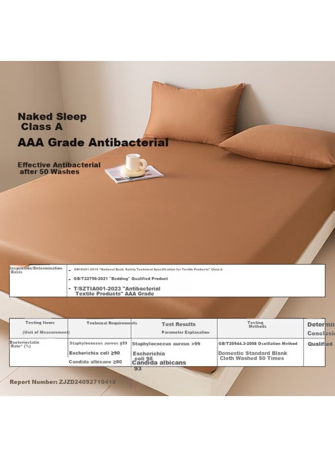 Amor Class A Xinjiang Cotton Pure Cotton Fitted Sheet, Single Piece, Hazelnut Tea Color, 180x200cm, 30cm High