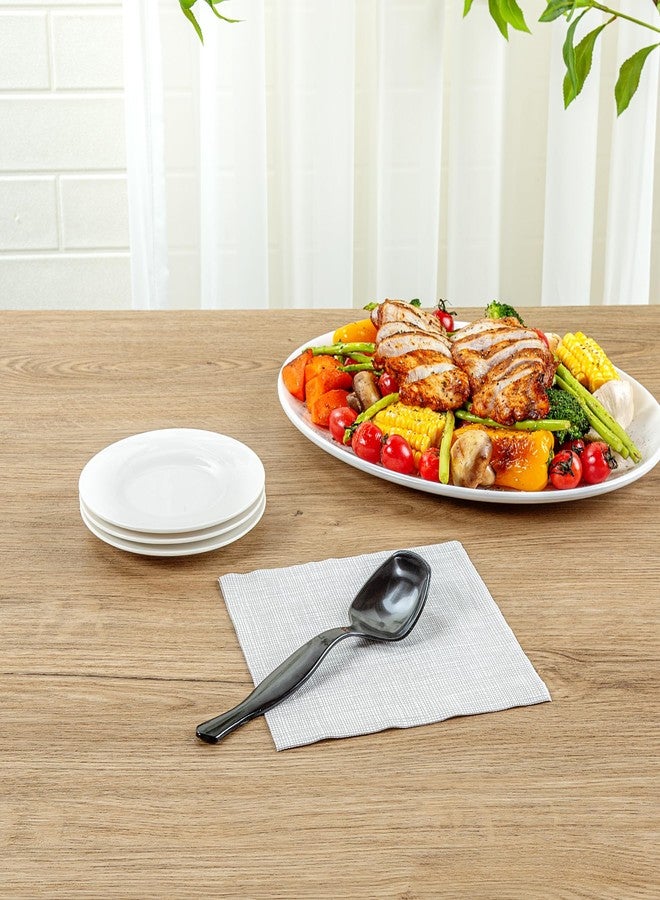 Restaurantware-Cater Tek 8 Inch Serving Spoons, 100 Disposable Spoons For Catering - Ergonomic Handle, Heavy-Duty, Black Plastic Food Spoon, Elegant, For Weddings, Buffets, Or Catering Events - Image 4