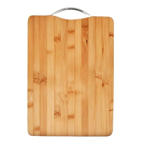 FRESHOME Natural Bamboo Wood Chopping Cutting Board for Kitchen Vegetables with SS Handle | Eco-Friendly, Anti-Microbial, BPA-Free | Smooth Finish (Small (30x20 cm) BBS) - Image 1