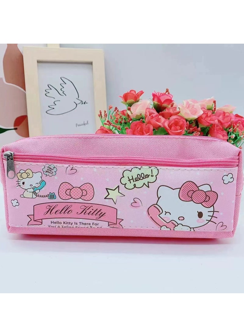 Sanrio Hello Kitty Cartoon Double Zipper PU Multifunctional Large Capacity Pencil Case Stationery Pencil Case Neutral Pen Set - Image 1
