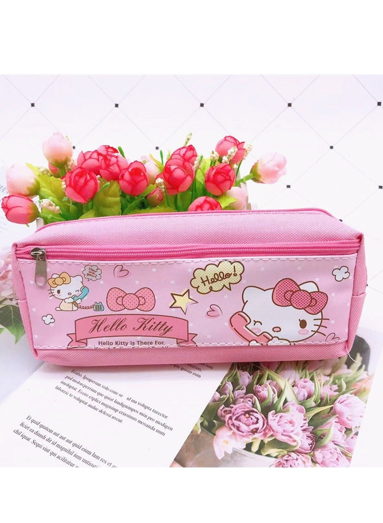 Sanrio Hello Kitty Cartoon Double Zipper PU Multifunctional Large Capacity Pencil Case Stationery Pencil Case Neutral Pen Set - Image 2