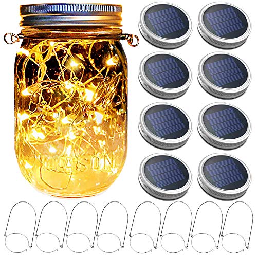 Yitee Mason Jar Solar Lantern Lights, 8 Pack 30 LED Bulbs Fairy Star Firefly Solar Lids Jar Lights,8 Hangers Included(No Jars),for Outdoor Home Garden Patio Christmas Halloween Decor Light - Image 1