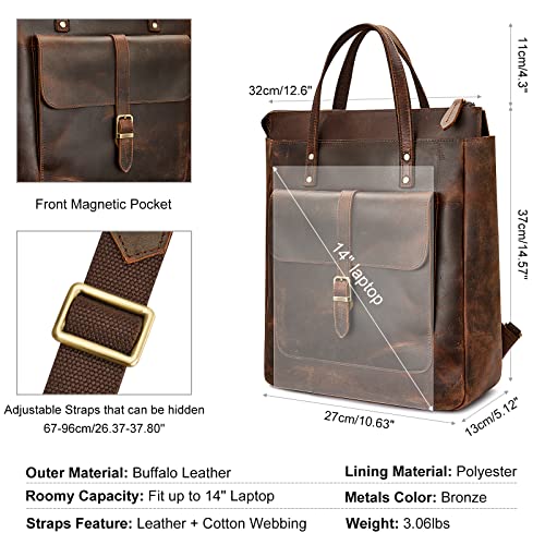 S-ZONE Women Genuine Leather Backpack Purse Retro Top-handle Bags Vintage Totes Casual Daypack - Image 3