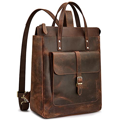 S-ZONE Women Genuine Leather Backpack Purse Retro Top-handle Bags Vintage Totes Casual Daypack - Image 1