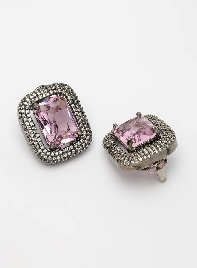 ADIVA Rhodium-Plated Purple American Diamond Handcrafted Western Stud Earrings Set for Women & Girls - Image 5