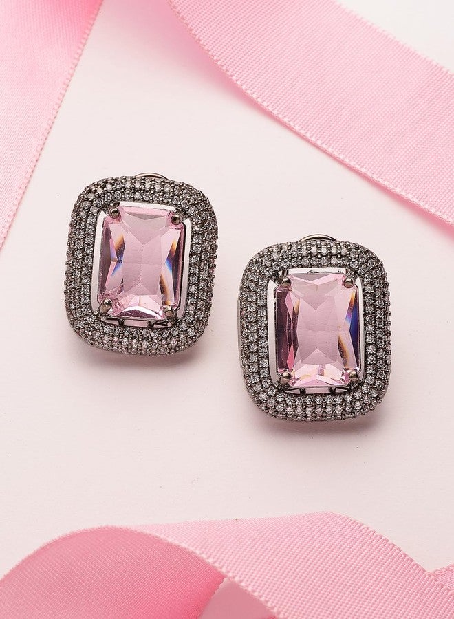 ADIVA Rhodium-Plated Purple American Diamond Handcrafted Western Stud Earrings Set for Women & Girls - Image 4