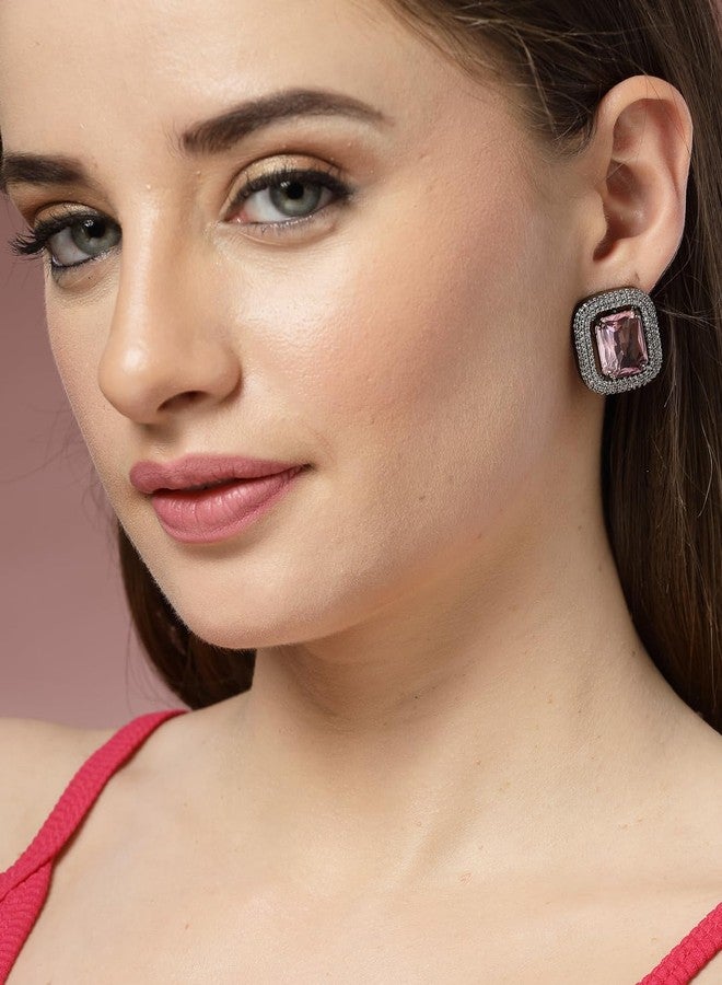 ADIVA Rhodium-Plated Purple American Diamond Handcrafted Western Stud Earrings Set for Women & Girls - Image 2
