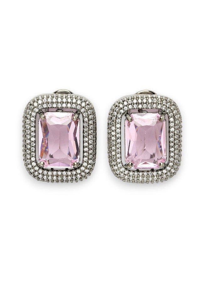 ADIVA Rhodium-Plated Purple American Diamond Handcrafted Western Stud Earrings Set for Women & Girls - Image 1