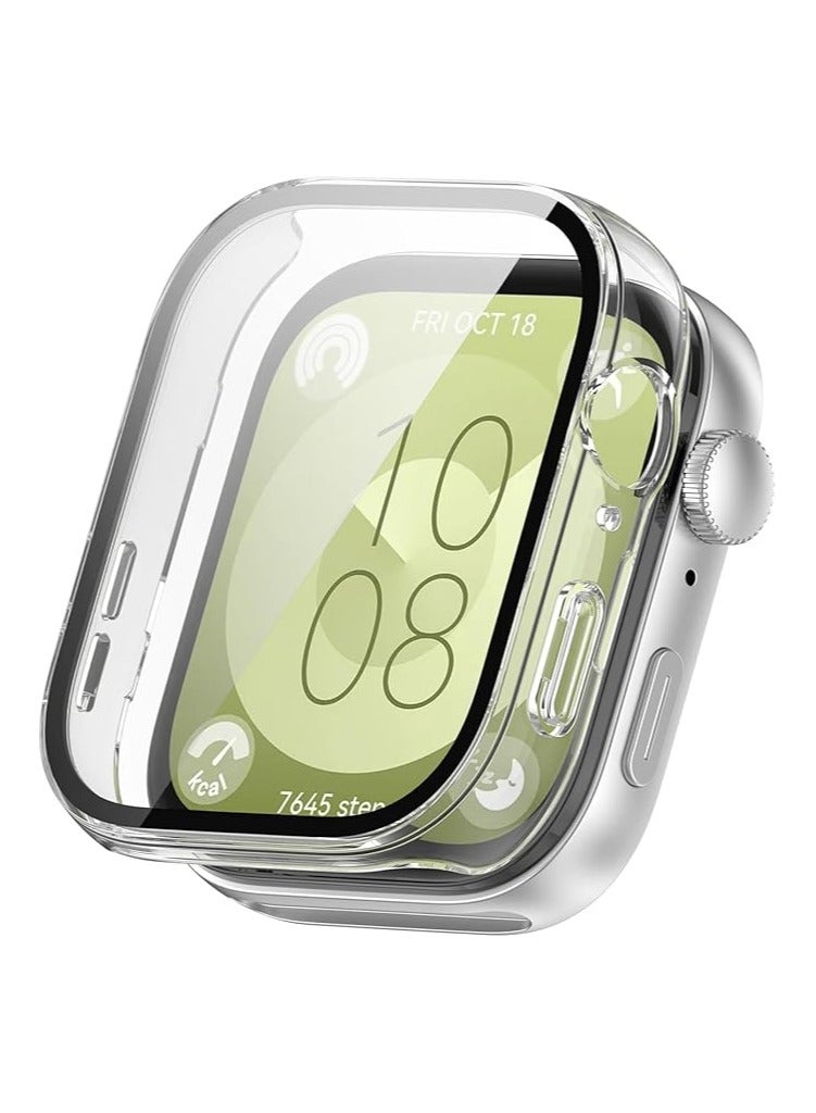 Protective Case for Huawei Watch Fit 3 Case with Protective Glass, Hard PC Cover Case Con Vetro Temperato, HD Screen Protector Protection Case for Huawei Fit 3 Case Men Women (Clear) - Image 1