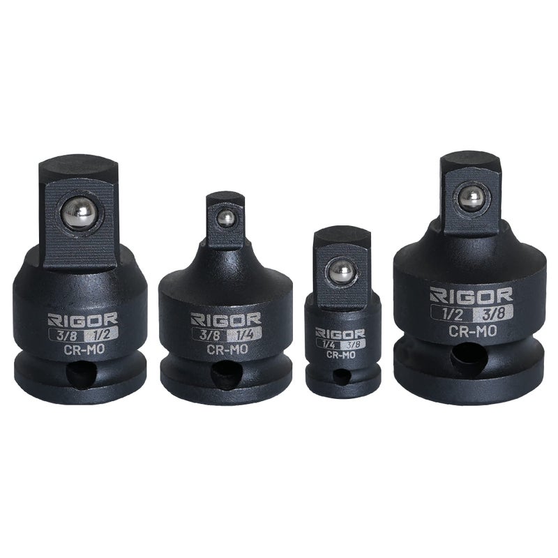 RIGOR 11731 Impact Socket Adapter and Reducer Set 143812 Impact Driver Conversions 4 Piece Set 2 Adapters 2 Reducers Chrome Molybdenum Alloy Steel CRMO QuickFit for Hog Ring Anvil