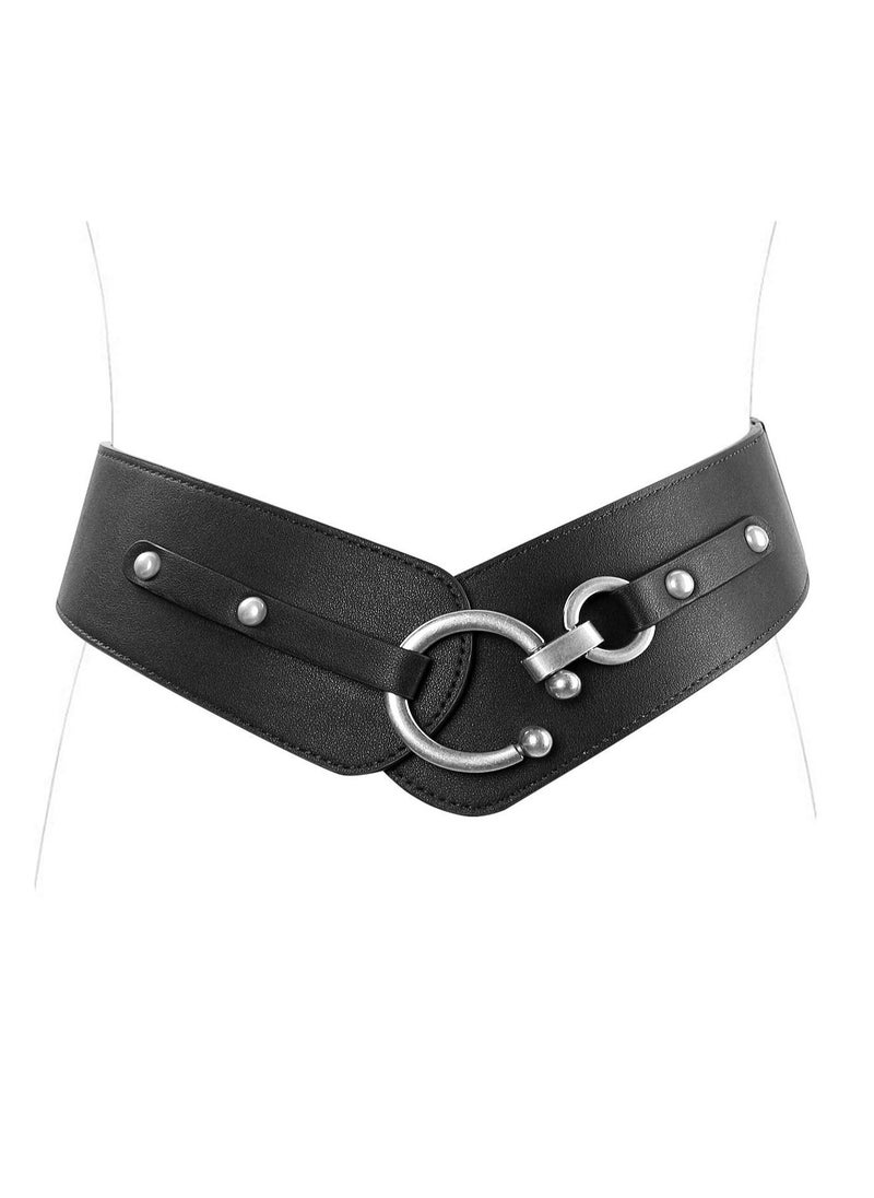 Generic Vintage Women's Wide Elastic Waist Belt with Stylish Interlock Buckle for Fashionable Looks  - Image 1