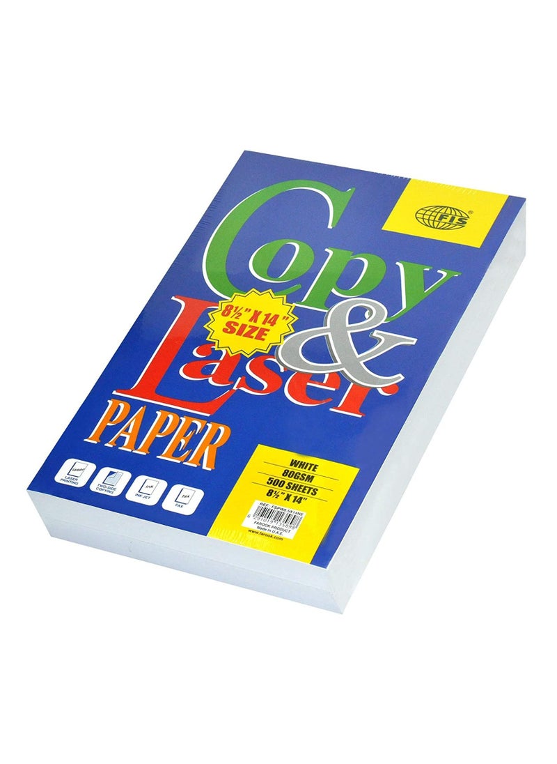 FIS FIS Copy & Laser Photocopy Paper, 500 Sheets, White, 80GSM, 8.5 x 14 Inch Size - FSPW8.5X14NE 