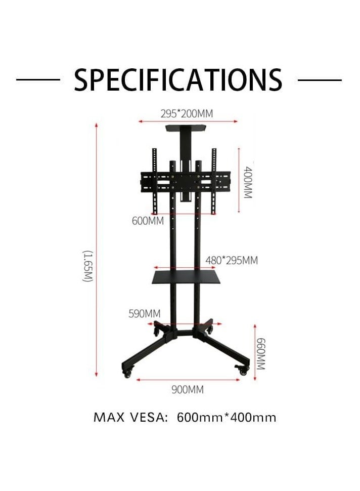 Beauenty Mobile TV Stand for 32-70 inch LCD LED Flat Panel Curved Screen, Height Adjustable Shelf Rolling Floor Stand with Wheels as a Movable Portable Stand, Max VESA 700x460mm - Image 2
