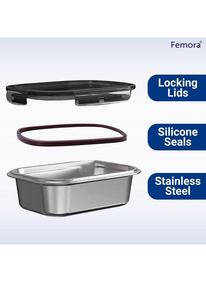 Femora High Stainless Steel Rectangular Container, Leakproof airtight Lid, 850 ML, Pack of 1, Silver - Image 4