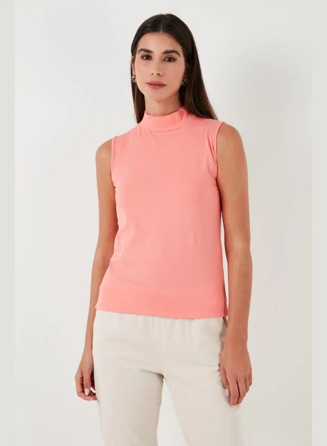 ليلا تيشيرت نسائي بدون أكمام بياقة عالية من قطن ليلا