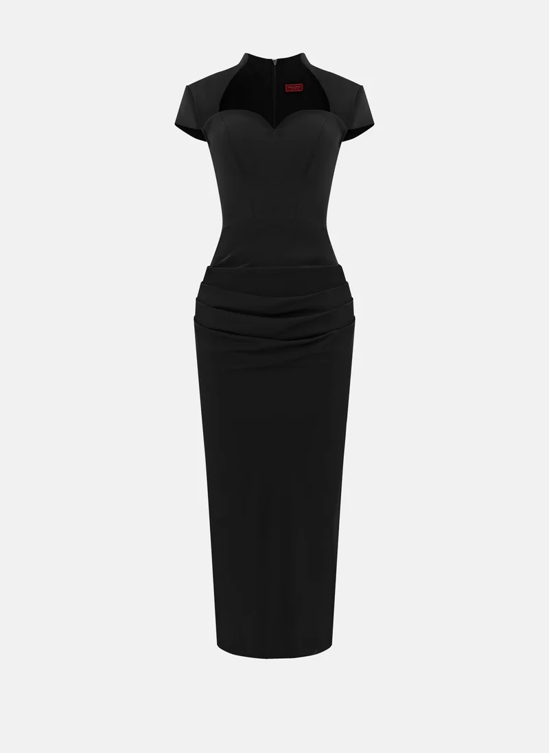 Lichi Fitted midi dress with curved neckline and draped hips