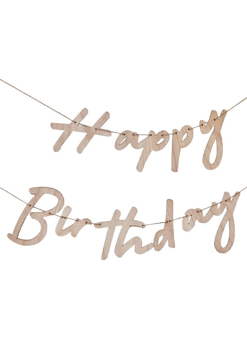 Ginger Ray Happy Birthday Wooden Garland Banner Wood 300cm - Image 1