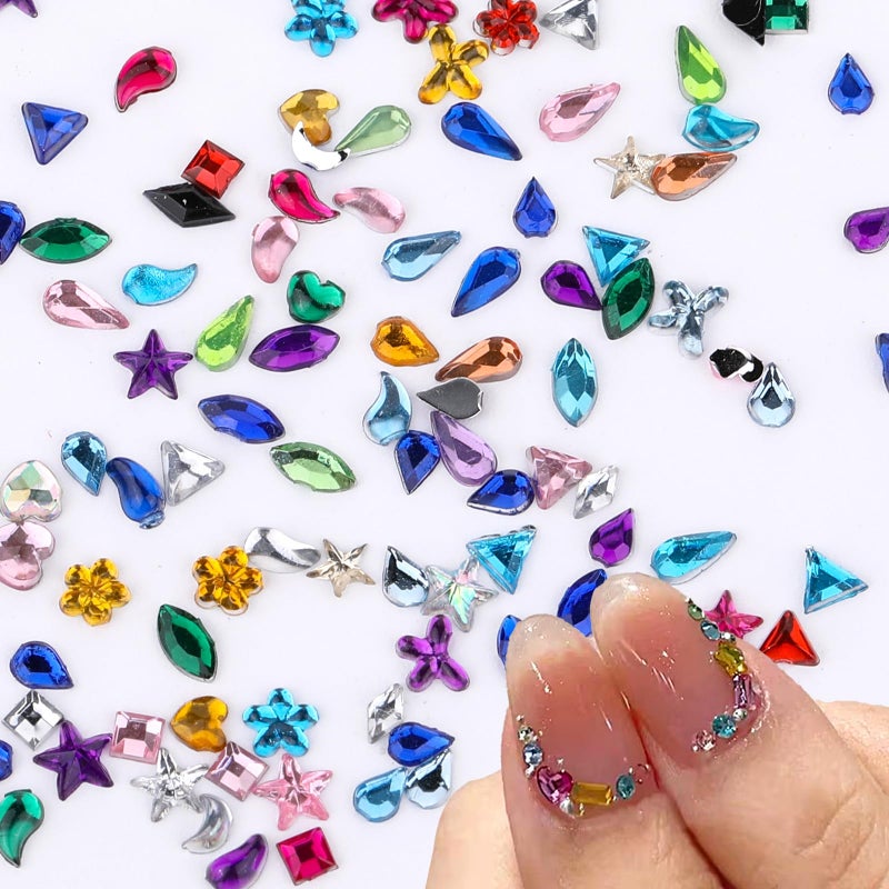 2000pcs Mini Colorful Rhinestones Nail Art Charm Multi Shape Flat Back Nail Gems 3D Star Flower Heart Set for Crafting