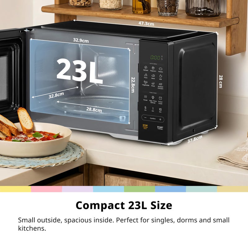 COMFEE' 23L Digital Solo Microwave Oven, 900W Compact Countertop Microwave with Inverter,9 Auto Menus, 5 Power Levels, Express Cook,Defrost, Easy Control, Timer, ECO Mode, Black - CMO-E232NL(BK) - Image 3