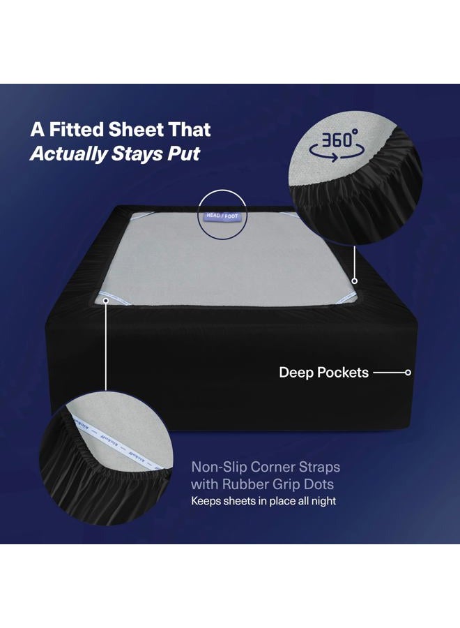 Kickoff Home Kickoff Viscose Bamboo Fitted Sheet Queen Size, 100% Organic Cooling Sheets Fitted ONLY Viscose Bamboo Sheets Queen Size Bed Sheet for Hot Sleepers, Extra Deep Pocket, 4 Corner Strap (Q, Onyx Black) - Image 3