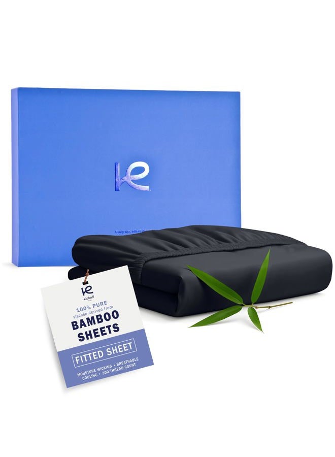 Kickoff Home Kickoff Viscose Bamboo Fitted Sheet Queen Size, 100% Organic Cooling Sheets Fitted ONLY Viscose Bamboo Sheets Queen Size Bed Sheet for Hot Sleepers, Extra Deep Pocket, 4 Corner Strap (Q, Onyx Black) - Image 1