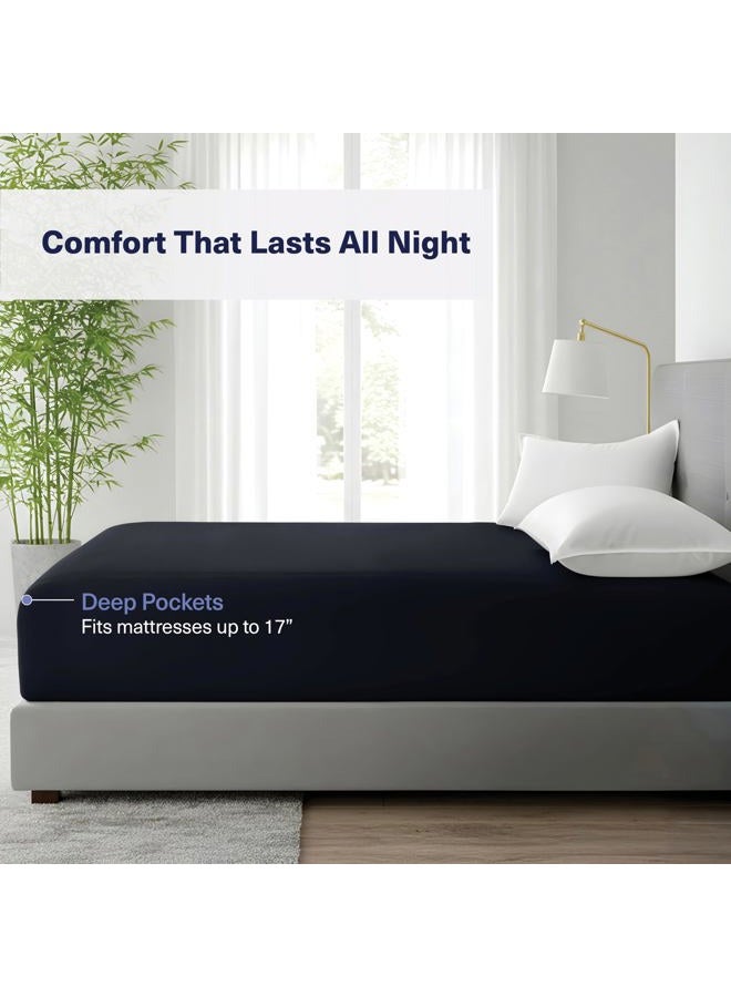 Kickoff Home Kickoff Viscose Bamboo Fitted Sheet Queen Size, 100% Organic Cooling Sheets Fitted ONLY Viscose Bamboo Sheets Queen Size Bed Sheet for Hot Sleepers, Extra Deep Pocket, 4 Corner Strap (Q, Onyx Black) - Image 4
