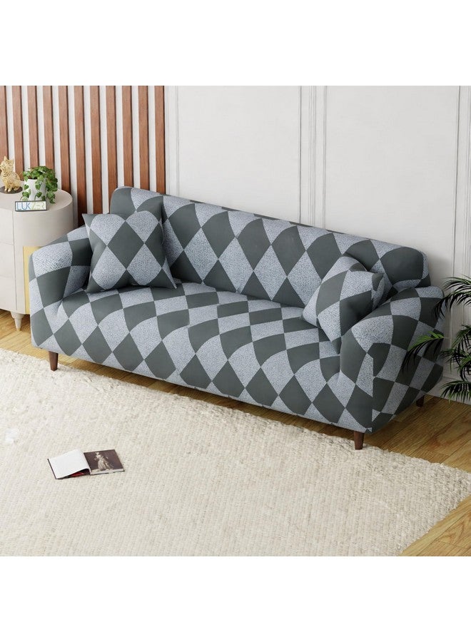 Lukzer Universal 3 Seater Sofa Cover with 2 Pillow Case 140 GSM Big Elasticity Slipcover for Couch Protector Stretchable (Grey Diamond Design/180-230cm) SC-038-03 - Image 1