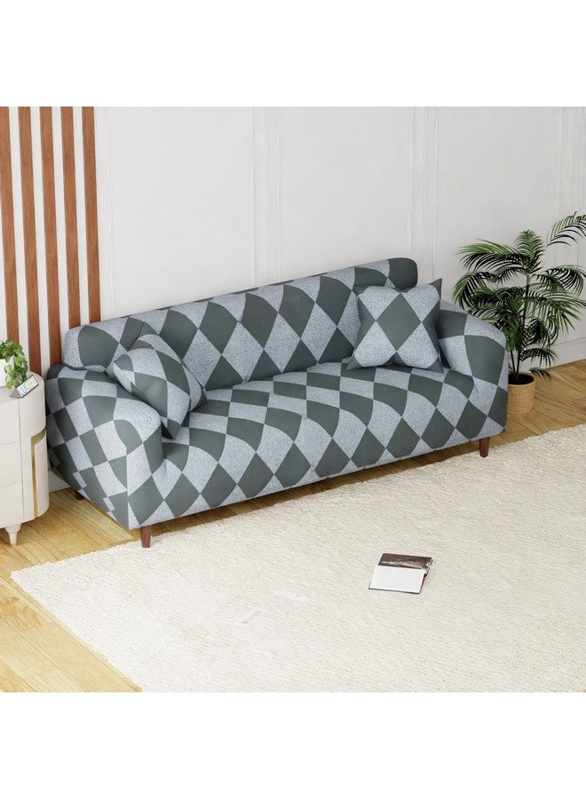 Lukzer Universal 3 Seater Sofa Cover with 2 Pillow Case 140 GSM Big Elasticity Slipcover for Couch Protector Stretchable (Grey Diamond Design/180-230cm) SC-038-03 - Image 3