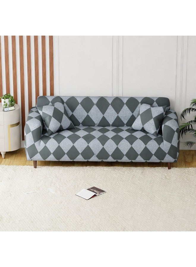 Lukzer Universal 3 Seater Sofa Cover with 2 Pillow Case 140 GSM Big Elasticity Slipcover for Couch Protector Stretchable (Grey Diamond Design/180-230cm) SC-038-03 - Image 2