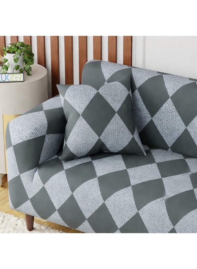Lukzer Universal 3 Seater Sofa Cover with 2 Pillow Case 140 GSM Big Elasticity Slipcover for Couch Protector Stretchable (Grey Diamond Design/180-230cm) SC-038-03 - Image 4