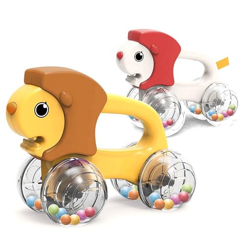 Lefan Baby Rattles Toys Animal Modeling Vehicle Push and Go Cars with Colorful Beads Toddler Learning Toys for 12-18 Months First Birthday Gift for 1 2 3 Year Old Boys Girls (Rattlecar_Lion) Pack of 1 pcs - Image 1