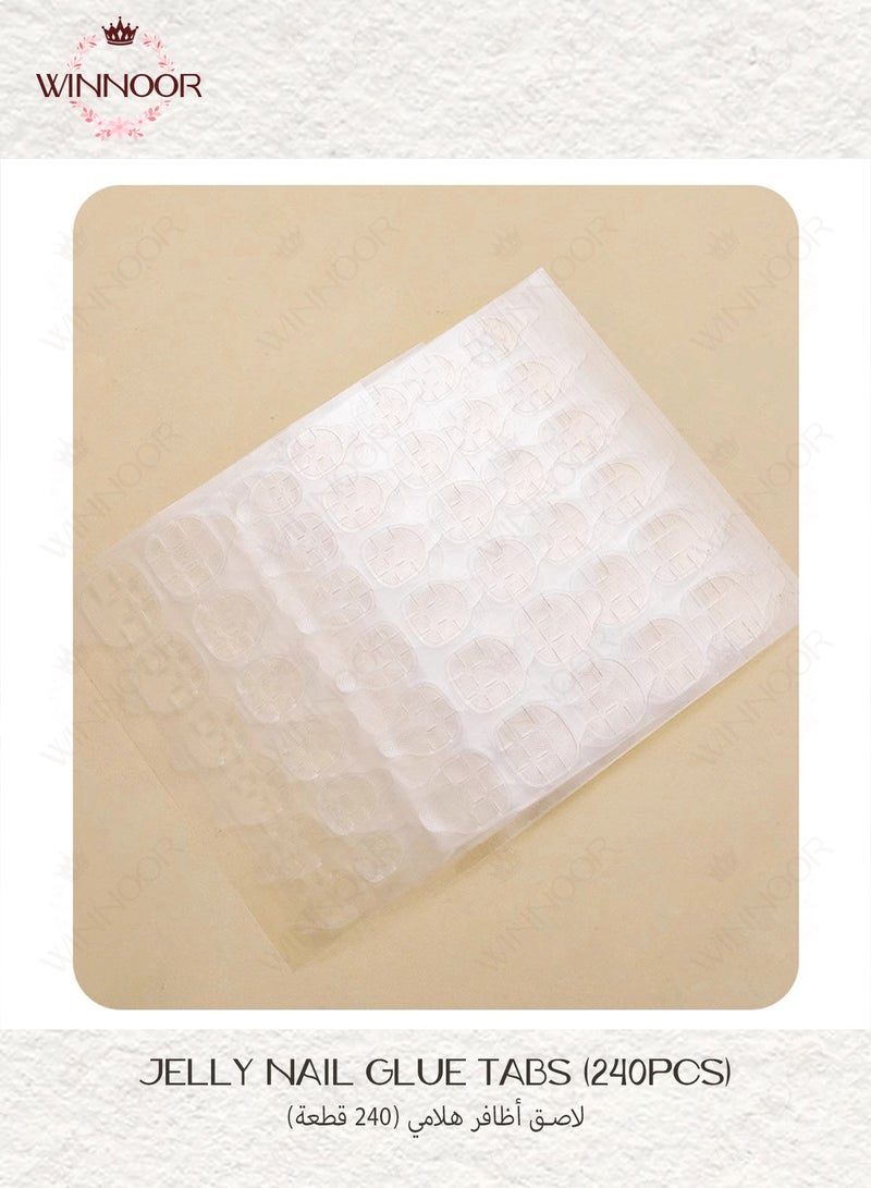 WINNOOR Jelly Nail Adhesive Tabs, 240Pcs (10 Sheets), Double Sided, Extra-Sticky, Transparent, Waterproof, For Press-On & False Nails - Image 2